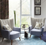 美式现代简约天蓝色布艺单人扶手沙发椅欧式小户型客厅高背老虎椅