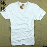2016春季男士t恤短袖欧美修身纯棉水洗白色V领打底衫做旧纯色T恤