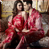 红色男女士结婚丝绸睡衣新婚庆情侣真丝夏天夏季长袖套装睡袍睡裙