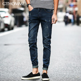 gthomme2016夏季新款男士牛仔裤韩版修身小脚原色微弹九分裤薄款
