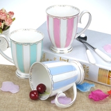 陶瓷杯子带勺创意马克杯可爱公主水杯蕾丝条纹英式下午红茶咖啡杯
