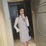 2016春装新款女装韩版纯色气质衬衣+V领连衣裙两件套