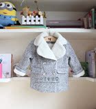 2015秋冬新款 韩国女童双排扣羊毛呢大衣 宝宝短款羔绒加厚外套