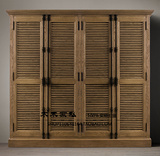 现货~出口外贸原单 法式复古风格实木家具 四门橡木百叶分体衣柜