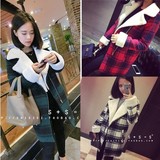 新款2015韩版时尚女装修身长袖毛呢外套呢子大衣秋冬装蘑菇街