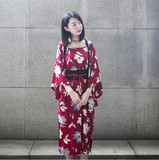 日式和风夏季女装樱花印花休闲显瘦中长款开叉吊带连衣裙气质长裙