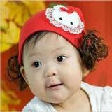 韩版婴儿童帽女宝宝公主周岁百天拍照针织帽保暖帽蕾丝兔假发帽子