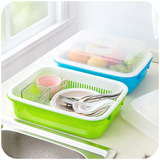 家居 带透明盖厨房碗碟餐具沥水收纳盒 塑料蔬菜水果收纳柜碗柜