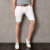 夏季短裤子 弹力纯白色男士大码修身五分牛仔裤纯棉弹性中裤
