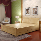 包邮松木床全实木1.5 1.8米单人双人抽屉储物床高箱床定制成人床