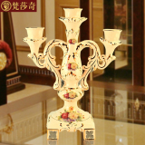 梵莎奇高档奢华欧式三头烛台复古创意家居装饰品陶瓷手工艺摆件