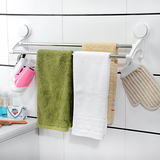 超强吸盘式毛巾架双杆不锈钢置物架浴室卫生间壁挂带挂钩浴巾架