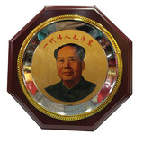 毛主席八角帽金箔画像摆件毛泽东头像办公书房桌面木质摆饰礼品