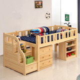 田园全实木儿童半高床 1.2米榻榻米婴儿床 松木带梯柜宝宝组合床