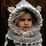 欧美外贸狐狸披肩帽秋冬围脖毛线针织帽宝宝婴儿童连帽子保暖防寒