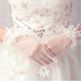 新款新娘结婚婚纱礼服手套 韩式防晒蝴蝶结水晶薄纱短款手套 特价
