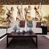 四大美女舞蹈壁纸 3D立体木雕艺术壁画背景墙纸 无缝大型墙贴定制