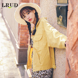 LRUD2016春装新款韩版翻领纯色短外套女百搭单排扣长袖休闲夹克