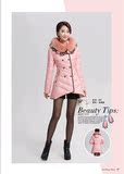 2015新款时尚艾莱依805韩版女士长款羽绒服半九成品含高仿真毛领