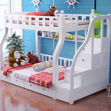 儿童床实木床上下铺白色漆高低床带梯柜床高护栏小孩双层床子母床