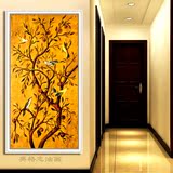 财树油画 玄关客厅欧式挂画装饰画竖版抽象走廊壁画餐厅花卉发