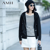 Amii极简艾米女装 2016新款修身连帽拉链加绒套头卫衣女打底衫