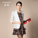 GOOBGS/谷邦春季热卖 修身显瘦气质青果领蕾丝针织外套女