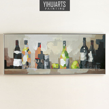yihuiarts横幅酒吧纯手绘油画客厅走廊装饰画有框玄关抽象画酒瓶