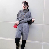 欧洲站冬装韩版欧货时尚羊绒高领毛衣五分短裤针织套装两件套女