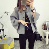 韩国2016秋冬装新款短款毛衣开衫外套女宽松蝙蝠袖纯色针织衫斗篷