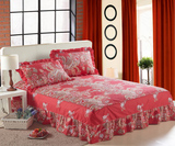 大红婚庆床裙纯棉全棉床罩1.8米1.5米床单花边防滑床套1.35米定做