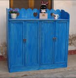 实木双开门防尘鞋柜大容量玄关组合地中海储物柜收纳柜木质彩色柜