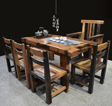 帅府老船木家具1.6米茶桌椅组合功夫古实木茶几组装茶台厂家直销