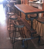 定做美式复古实木铁艺酒吧台 吧台凳休闲桌椅高脚椅吧台桌子创意