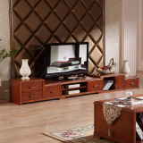 全实木电视柜 中式实木地柜 3米伸缩组合柜 现代简约橡木地柜家具
