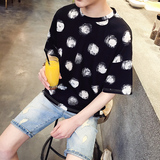 夏季韩版男士圆领短袖t恤宽松学生潮流简约半袖七分袖蝙蝠衫帅t爆