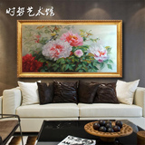 纯手绘中式花卉油画花开富贵客厅卧室玄关写实牡丹挂画有框装饰画
