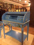 阿西娜古典美式地中海宫廷梳妆桌　实木手工彩绘蓝色梳妆桌台