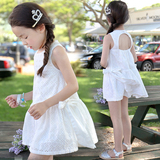 夏季韩国女童装纯棉露背公主裙中大儿童白色背心裙沙滩裙连衣裙子