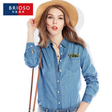 BRIOSO全棉牛仔衬衫女长袖外套韩版修身春季薄款时尚百搭大码衬衣