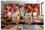 大型壁画电视沙发背景墙唯美枫叶红枫树叶风景油画背景墙壁画壁纸