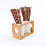 韩式宜家组合筷笼子双筒陶瓷竹座筷架餐具架筷子沥水盒
