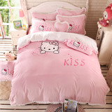 靓妆 韩国浪漫公主 婚庆 床上用品 素粉色床裙床罩柔软毛毯四件套
