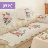 手工刺绣田园沙发垫 北欧宜家布艺坐垫沙发罩 美式防滑绗缝沙发套