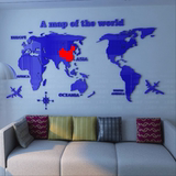3D亚克力水晶客厅卧室书房办公室励志墙饰装饰画世界地图立体墙贴