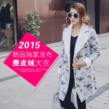2016冬季新款韩版修身女装棉衣棉服中长款加厚鹿皮绒大衣外套女潮