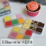 英国 Qsprinkles珠光小彩珠 巧克力针 装饰糖 珍珠彩针 六格盒装
