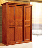 橡木三门衣柜实木衣橱实木衣柜推拉1.56米简约儿童小房间带镜移门