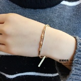 韩国正品代购进口纯14K黄金手链女 玫瑰金节节高珠子锆石双色手链
