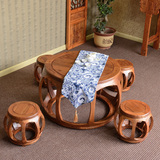 尤亚 圆桌 小茶桌 小餐桌 圆凳 鼓凳 实木功夫茶桌中式古典明清